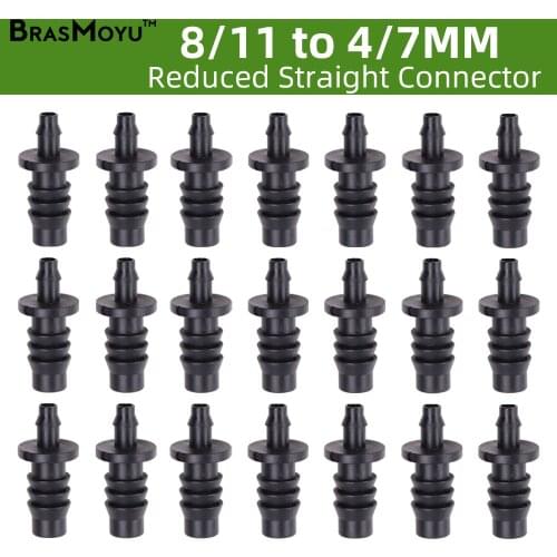 30-1000PCS 8/11 to 4/7mm Reduced Connectors Garden Micro Hose Reducing Adapter Irrigation Pipe Barb Joints 3/8'' to 1/4'' Tubing