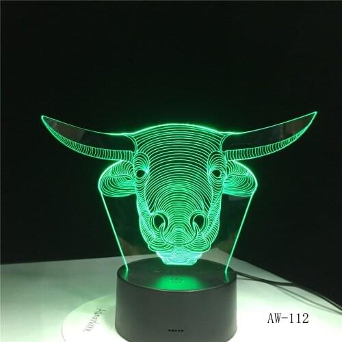 Cattle Head 3D lamp Neon Lamp LED Illusion Bedroom lamp USB table Lam Color Changing Light As Home Decoration Dr AW-112