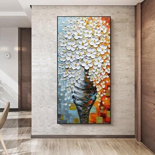 Abstract 3D White Flower Canvas Painting Wall Art Posters And Prints Abstract Wall Artworks Pictures For Living Room Decor