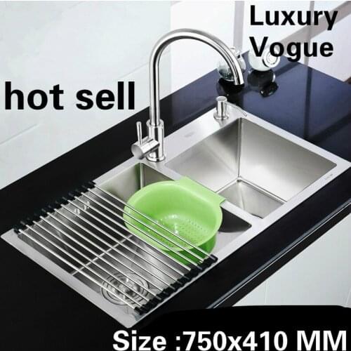 Free shipping Luxury high capacity wash vegetables wogue kitchen manual sink double groove 304 stainless steel mini 750x410 MM