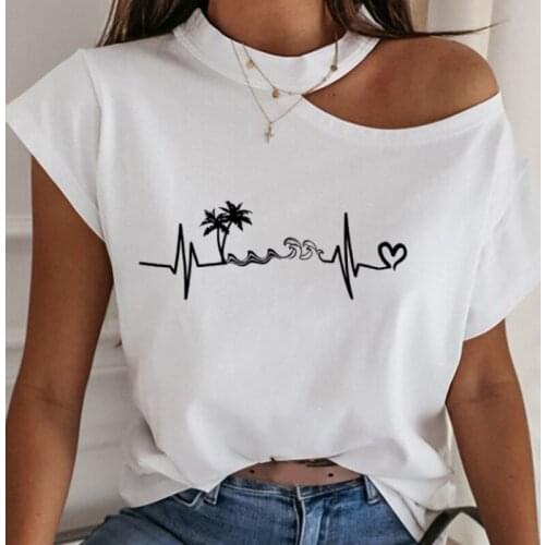 Womens Blouse Thin Abstract Art Rose Face Print O-Neck Short Sleeve White Female Casual Shirt Slim 2021 Summer Office Lady Tops