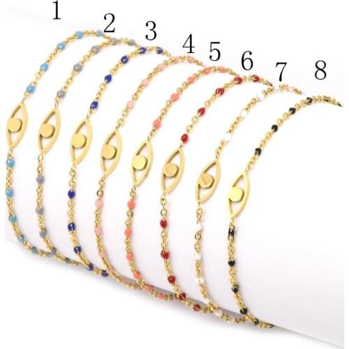 Charm fatima hand hamsa evil eye protection cross blessing crystal colorful link 24K gold plating chain bracelet for woman gift