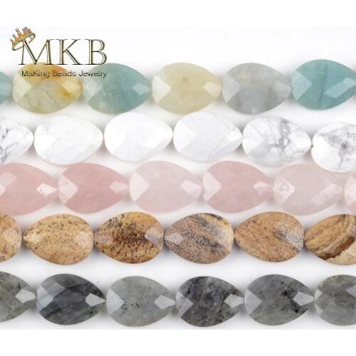 11Pcs Natural Amazonite Rose Quartzs White Jades Stone Water Drop Shape Faceted Beads For Jewelry Making 13*18MM Diy Bracelet