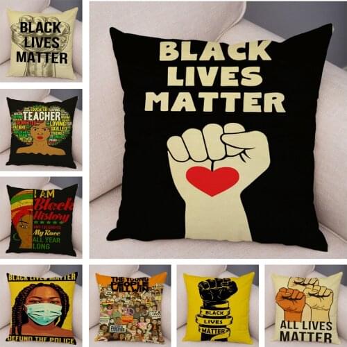 Black Lives Matter Pillow Case Decor Cartoon African Girl Cushion Cover for Sofa Car Home Super Short Plush Pillowcase 45x45cm