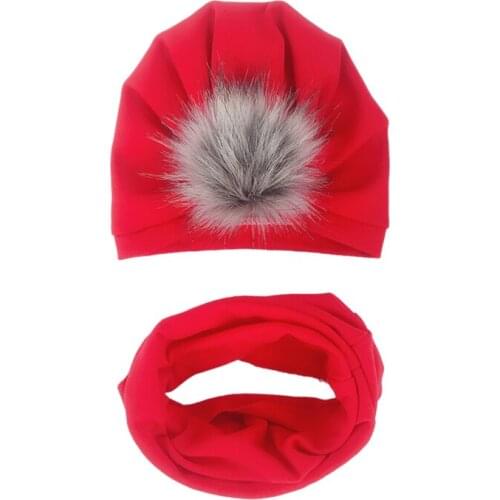 Childrens pom pom turban kintted Baby hat children for Girls Boys Cap Kids Beanie Collar Scarf set baby cap Photography props