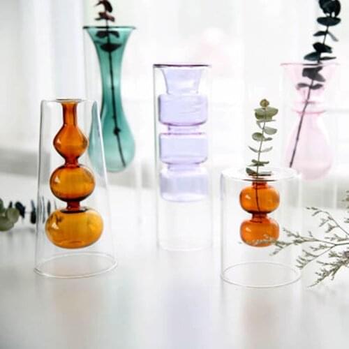 Nordic Double-Layer Stained Glass Vase Hydroponic Flower Vase Home Decoration Christmas Gift Wedding Desk Decoration