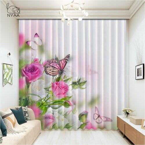Purple Flower Butterfly Curtain Hooks Garden Arbor Pastoral Curtains Europe Decoration African Curtain Living Room Micro Shading