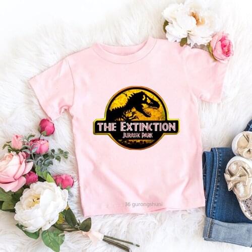 Jurassic Dinosaur Graphic Print Kawaii Girls T-shirt Funny Kids T Shirt Summer Harajuku Tops Girls Clothes Short Sleeve Hip Hop
