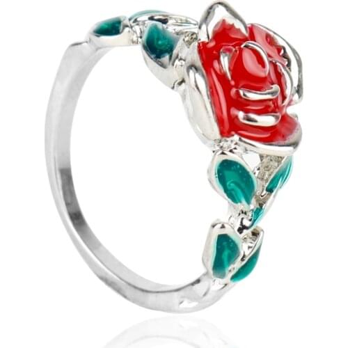 Dongsheng Movie Jewelry Red Rose Enamel Beauty And Beast Ring For Women Rose Flower alloy Wedding Finger Ring Romantic Gift -25