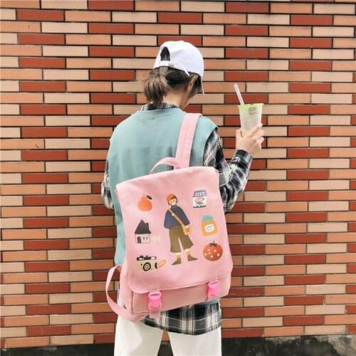 Korean Leisure Canvas Backpack Women School Bag For Teenage Girl Shoulder Bag Harajuku Vintage Travel Backpack Student Bookbag