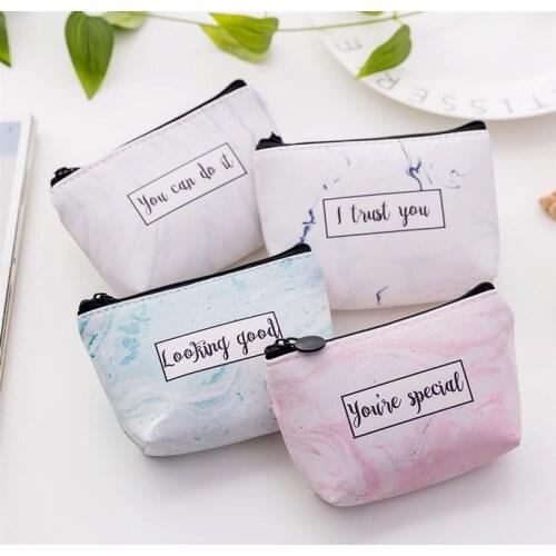 Summer New Brand Leather Purses Small Fresh Casual Pu Coin Wallet Lady Fashion Marble Pattern Cartoon Letter Dollar Money Bag