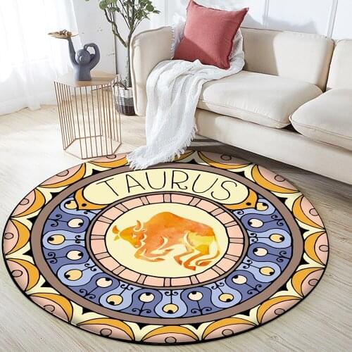 12 Constellation Taurus Round Floor Mat Flannel Anti-slip Carpet Durable Carpet Floor Mat Home Bedroom Living Room Decoration