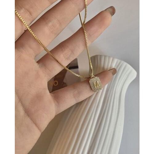 925 Sterling Silver Gold Letter M Pendant Initial Alphabet Square Necklace Monogram 2020 Women Accessories Jewelry