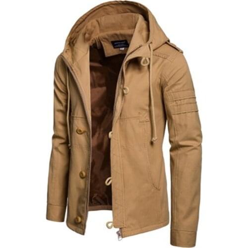 Mens Jackets Cotton Buttons New Spring Autumn Korean Slim Solid Hoodies Top Man Black Fashion Coat Casual Large Size S-3XL