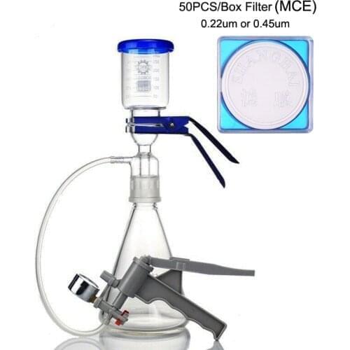 Lab Medical Glassware Vacuum Filtration Membrane Buchner Funnel Flask Apparatus Kit with Manual Pump and MCE Filter