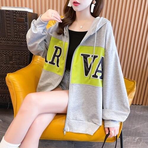 2021 plus size womens spring and autumn thin long-sleeved printed sweatshirt female Korean version loose slim top hoodie