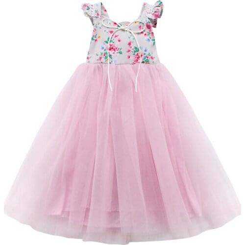 Fashion Floral Girls Dress Cute Children Lace Tulle Tutu Dresses Princess Party Wedding Birthday Dress Kids Flower Long Sundress
