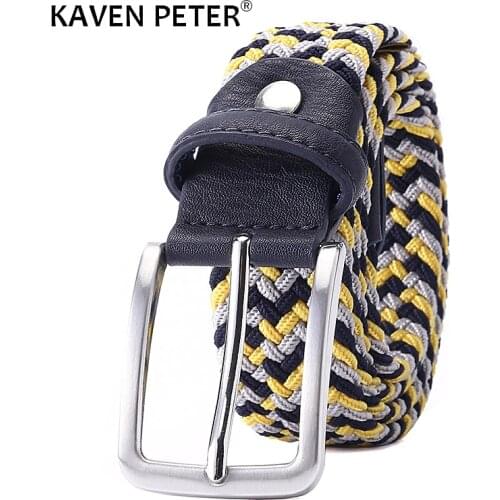 Men Women Casual Knitted Elastic Belt Pin Buckle Mixed Color Webbing Strap Woven Canvas Braided Stretch Belts Military Tactical