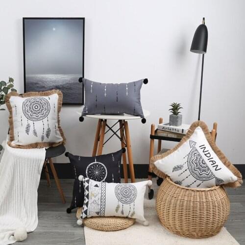 Feather Printing 45x45cm Throw Pillow Cushion Cover Lace Tufted Cushion Cover Pillow Case