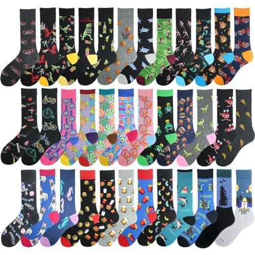 New Fashion Unisex Creative Harajuku Funny Socks Cartoon Animal Dog Dinosaur Pattern Happy Socks Women Men Pizza Crew Sokken