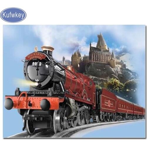 New hot 5d Diy train mountain Diamond Paintings 3d Diamond Pattern landscape Picture Needlework Religious Mosaic decor stickers
