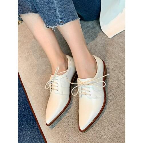 EshtonShero New Women Pumps Black High heels Cow Leather Thick Med Heel Spring Pointed Single Shoes Female Shoes Size 3-9