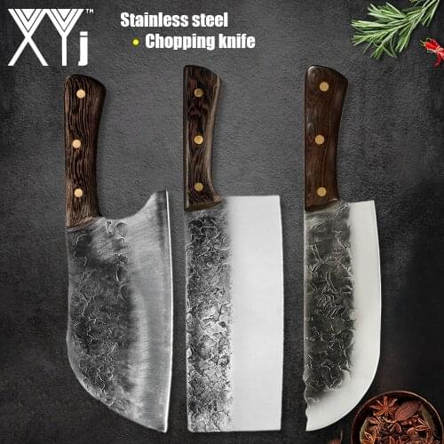 XYj Handmade Forged Cleaver Butcher Slaughter Knife 7'' 7.5'' 8'' inch Meat Bone Cutter Cooking Tools Hunting Camping Slicer