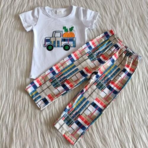 Fall Winter Halloween Children Clothes Kids Girls Boys Embroidery Pumpkin Top+long Pants Pajamas Set Suit 2 Pcs RTS No Moq