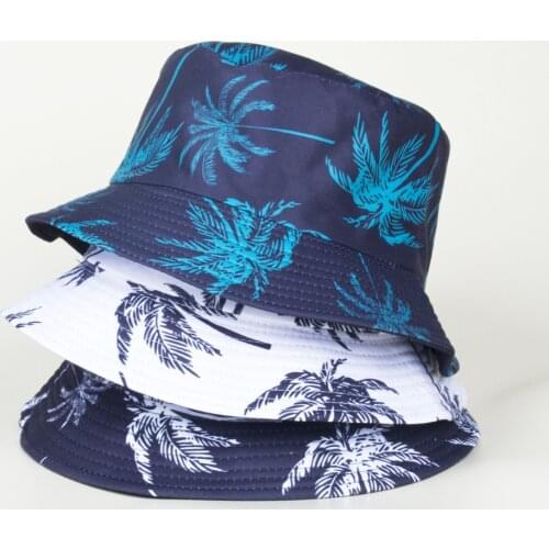 2021 Trendy Coconut Tree Print Bucket Hat For Men Summer Beach Casual Sun Cap Chic Outdoor Caps Couple Travel Hat Accessories