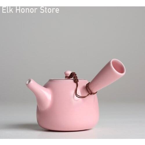 175ml Pink Japanese Style Ceramic Side Handled Teapot Handmade Household Teakettle Kung Fu Pu'er Tea Female Personal Master Pots