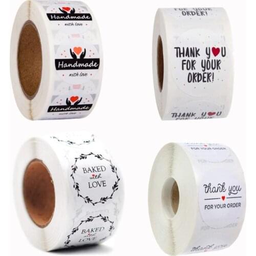 5000pcs/lot wholesale Roll Thank you for your ordear handmade with love black white sealing sticker Paper bag packaging 25mm