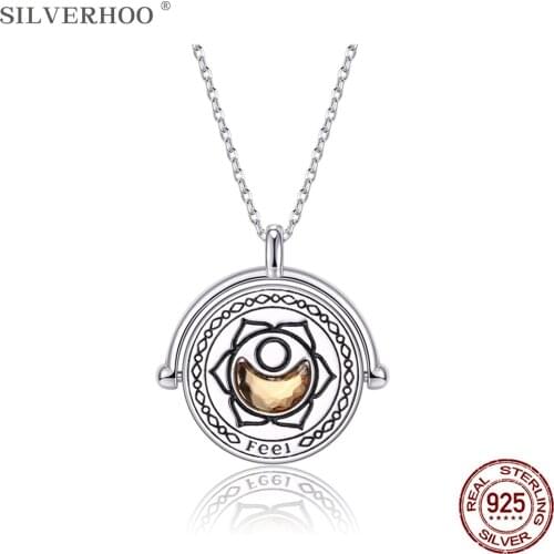 SILVERHOO 925 Sterling Silver Pendant Necklace For Lovers The Chakras Round Austria Crystal Necklace Anniversary Jewelry Fashion