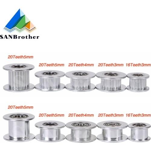 GT2 Idler Timing Pulley 16/20 Tooth Wheel Bore 3/5mm Aluminium Gear Teeth Width 6/10mm 3D Printers Parts For Pulley Part
