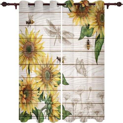 Living Room Curtains Idyllic Sunflower Bee Modern Home Decor Bathroom Kitchen Bedroom Balcony Floor Valance Curtains