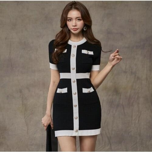Button Knitted Dress Bodycon Mini Vestido Club Korean Summer Sexy Party Elegant 2121 Casual Sweater Dress Robes Clothes