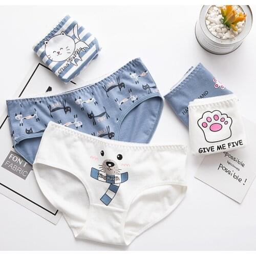 New Cartoon Womens Panties Sweet Cute Cat Harajuku Underwear Kawaii Seamless Soft Breathable Cotton Briefs Intimates