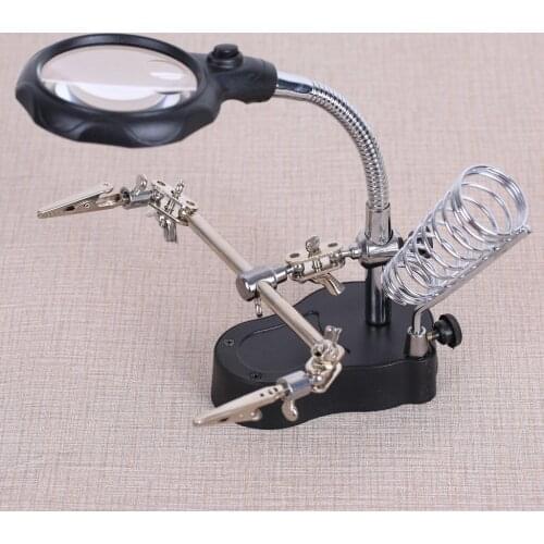 3.5X 12X 65mm fresnel lens 2 LED Magnifying Glass Light Third Hand Auxiliary Clamp welding Soldering Stand Desktop Magnifier