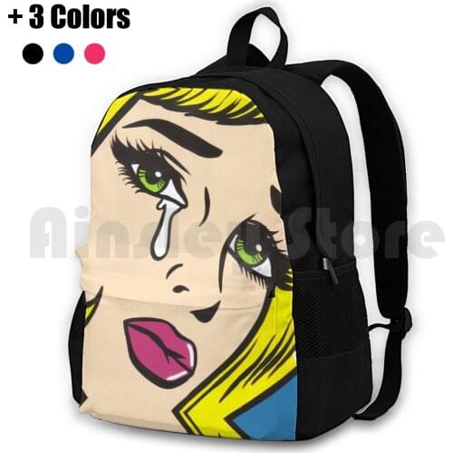 Blonde Crying Comic Girl Outdoor Hiking Backpack Waterproof Camping Travel Comic Pop Art Cartoon Lowbrow Street Outsider