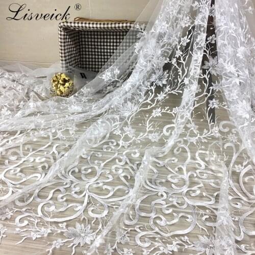 High quality New Style 1yard 130cm wide exquisite wedding dress lace fabric gorgeous mesh tulle embroidery lace for wedding