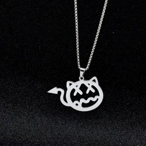 WOWTIGER Fashion stainless steel Cat Head Pendant necklaces for women and men Long necklace Jewelry gifts