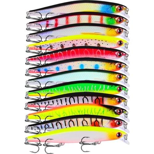 YUZI 12Pcs Fishing Lure Minnow 110mm 13g Artificial Hard Bait High Quality With 3 Triple Hooks Floating Wobbler Pesca