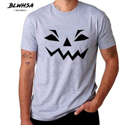 BLWHSA Halloween Pumpkin Design Funny Men T Shirt Short Sleeve Round Neck 100% Cotton T-shirt for Men Casual Summer Tee