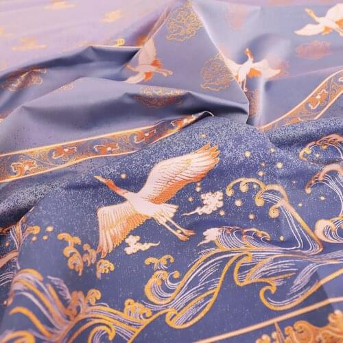 Jacquard brocade dress fabric Chinese hanfu dress fabric horse skirt fabrics with sea crane pattern sewing material for dresses