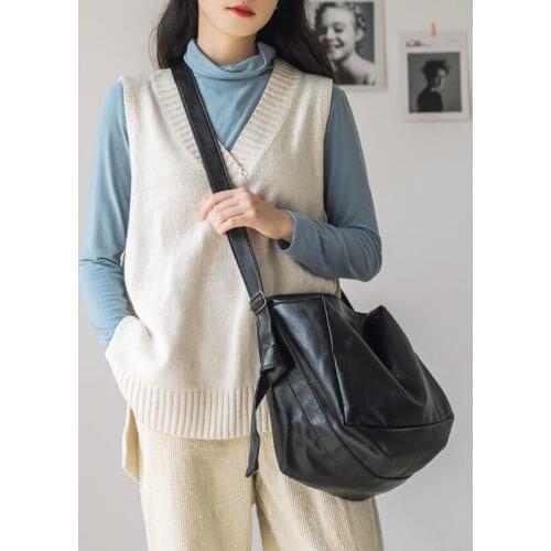 Women Fashion Large Capacity PU Shoulder Bag Female Simple Style Portable Shopping Bag Ladies Crossbody Black HandBag