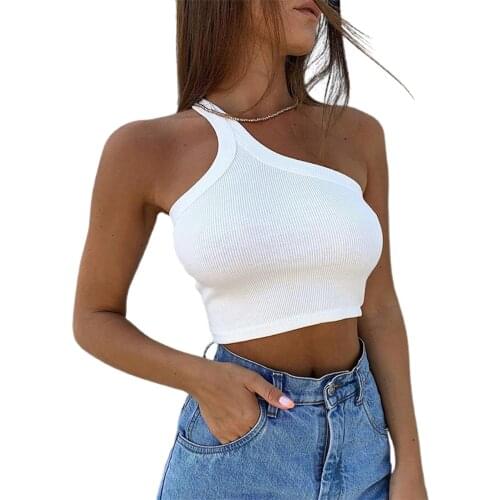 Womens Wrapped Vest, Sleeveless Tops, Ribbed Casual Party Tummy Control Sports Summer Slant Strap Clothes