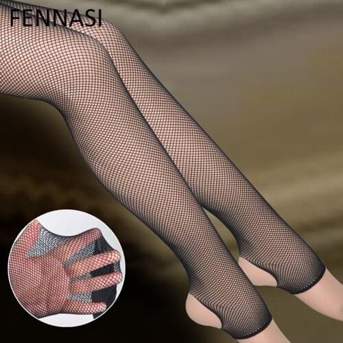 FENNASI Womens Stirrup Fishnet Tights Sexy Open Toe Black Mesh Pantyhose Female Erotic Mesh Stockings Thigh High Gird Stockings