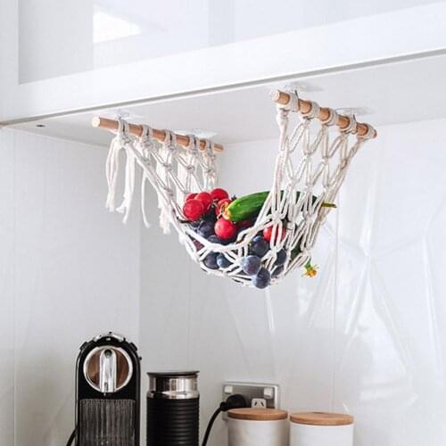 Boho Hanging Vegetable Holder Case Fruit Storage Net Cotton Thread Hanging Storage Bag Organizer For Living Room Wardrobe Closet
