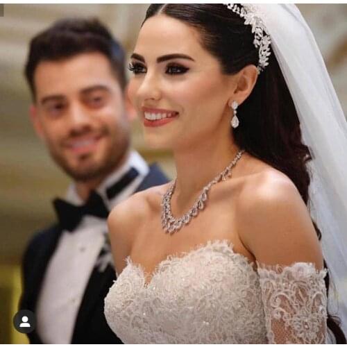 JaneKelly White Nigeria 2pcs Zirconia Necklace Sets For Women Party, Dubai Nigeria CZ Crystal Wedding Bridal Jewelry Sets