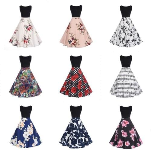 Ten Color Summer Womens Dresses 2021 Casual Floral Retro Vintage Robe Rockabilly Swing Pinup Vestidos Valentines Day Party Dress