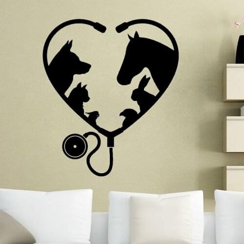 Animal Friend Pets Wall Sticker Love Heart Stethoscope Wall Decals Vinyl Pet Hospital Decor Pets Veterinary Medicine Wallpaper